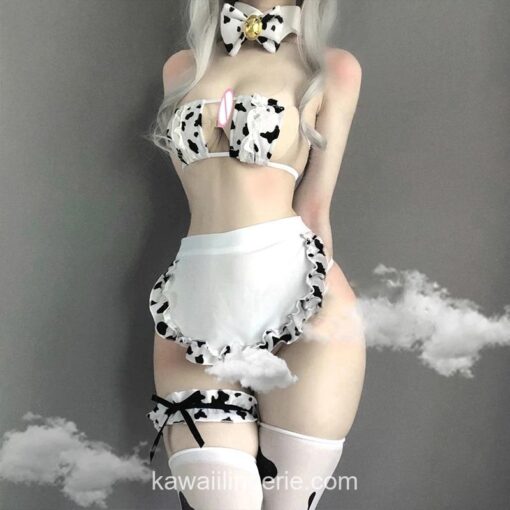 Adorable Cow Maid Anime Girl Cosplay Lingerie 1