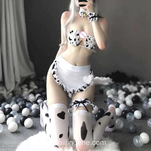 Adorable Cow Maid Anime Girl Cosplay Lingerie 3