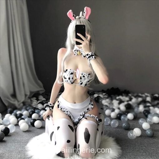 Adorable Cow Maid Anime Girl Cosplay Lingerie 4