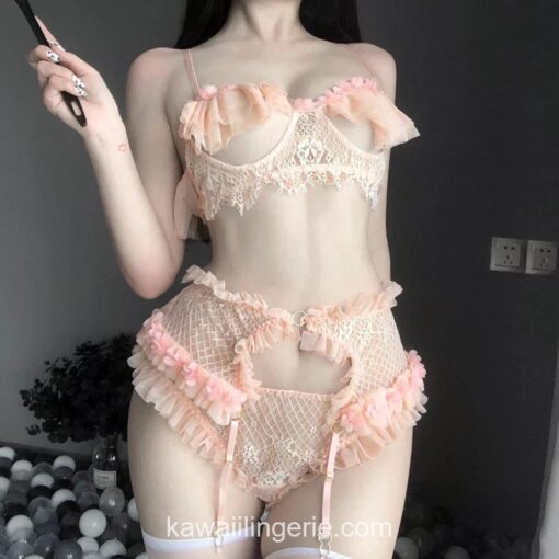 Sexy Pink Lace Lolita Style Cosplay Lingerie 4
