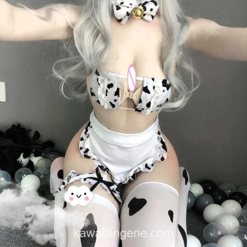 Adorable Cow Maid Anime Girl Cosplay Lingerie 6