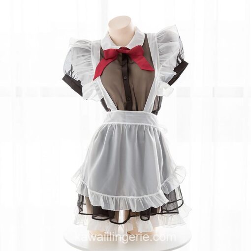 Cute Bowknot Transparent Cosplay Costumes Maid Lingerie 4