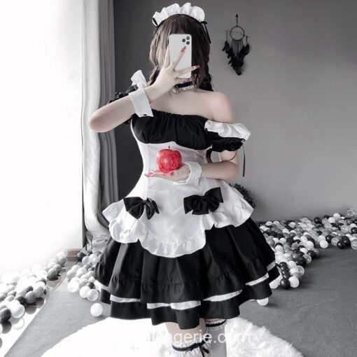 Off Shoulder Ruffle Puff Sleeve Maid Lingerie 3