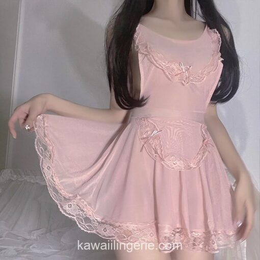 Pink Sexy Backless Sleepwear Maid Cosplay Lingerie 2