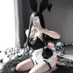 Charming Bunny Girl Sexy Cosplay Leather Maid Outfit Lingerie