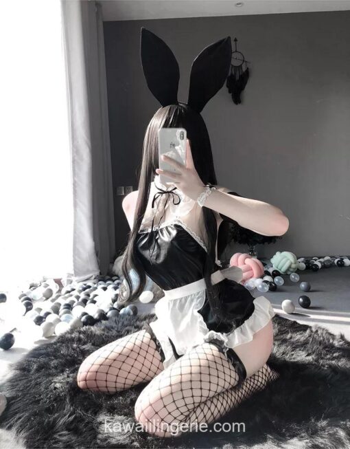 Charming Bunny Girl Sexy Cosplay Leather Maid Outfit Lingerie 1