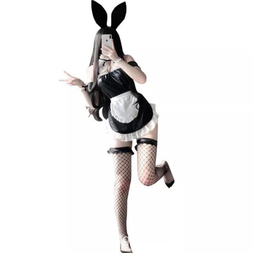 Charming Bunny Girl Sexy Cosplay Leather Maid Outfit Lingerie 6