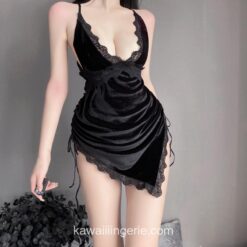Sweet Nightdress V-Neck Lace Temptation Velvet Kawaii Lingerie 4