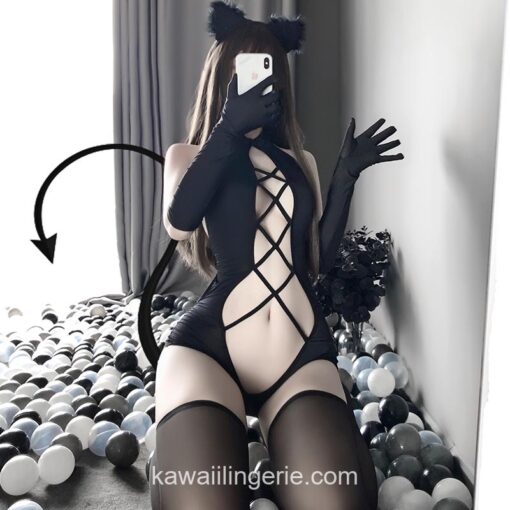 Erotic Sexy Hollow Out Bodysuit Open Front Cosplay Lingerie 2