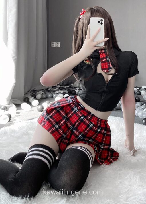 Charming Japanese Schoolgirl Cosplay Uniform Plaid Skirt Anime Lingerie 9