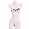 Kawaii Black White Cow Print Mini Backless One Piece Micro Bikini Anime Lingerie 10