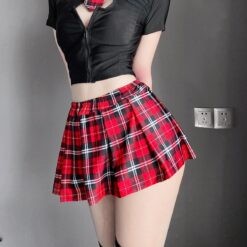 Charming Japanese Schoolgirl Cosplay Uniform Plaid Skirt Anime Lingerie 8