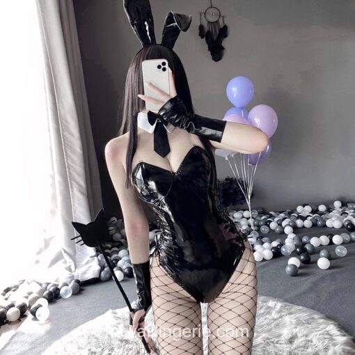 Charming Bunny Costume PU Leather One Piece Bodysuit Cosplay Lingerie 9
