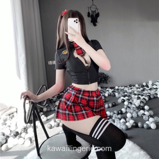 Charming Japanese Schoolgirl Cosplay Uniform Plaid Skirt Anime Lingerie 3