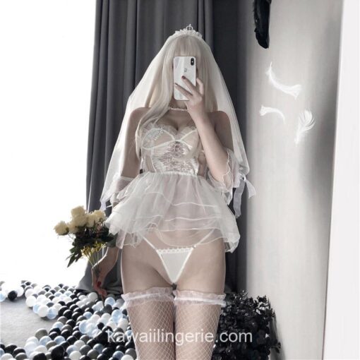 Kawaii Bride Outfit Anime See Through Cosplay Lingerie 4