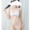 Kawaii Black White Cow Print Mini Backless One Piece Micro Bikini Anime Lingerie 16