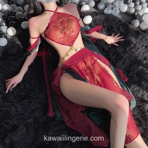 Charming Mesh Outfit Halter Lace Floral Asian Style Anime Lingerie 2 Charming Mesh Outfit Halter Lace Floral Asian Style Anime Lingerie 2