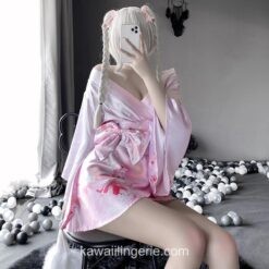 Adorable 3Pcs Japanese Kimono Soft Silk Bow Pajamas Anime Lingerie 1 Adorable 3Pcs Japanese Kimono Soft Silk Bow Pajamas Anime Lingerie 1