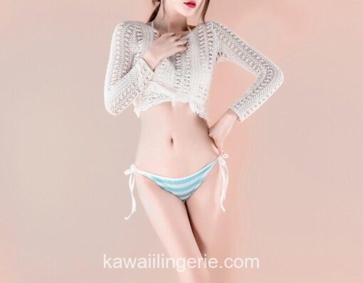 2PCS W Cute Sexy Lingerie Kawaii Striped Triangle Bikini 13