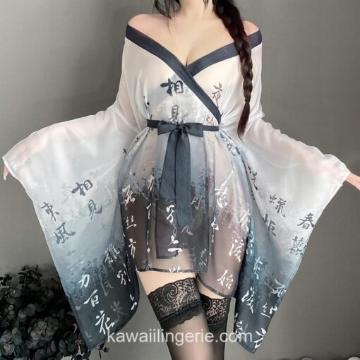 Fancy See Through Kimono Mesh Nightgown Anime Lingerie 2
