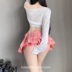 School Girls Uniform Costume Top Shirt With Plaid Skirt Lingerie 2