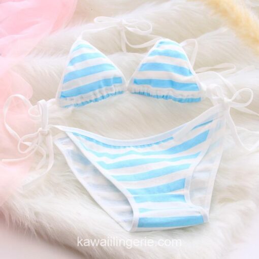2PCS W Cute Sexy Lingerie Kawaii Striped Triangle Bikini 1