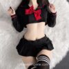 Black Red Uniform Cosplay Mini Skirt Set 2