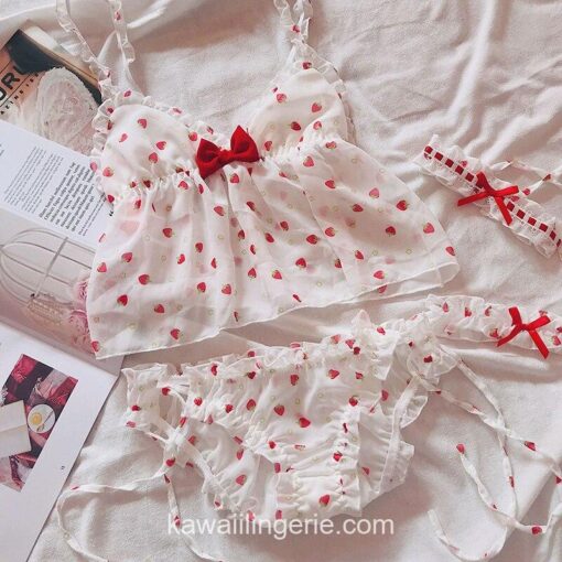 Lace Cut Strawberry Pajamas Set 10