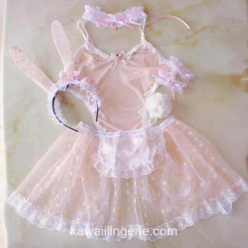 Pink Bunny Maid Transparent Costume 1
