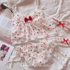 Lace Cut Strawberry Pajamas Set 1